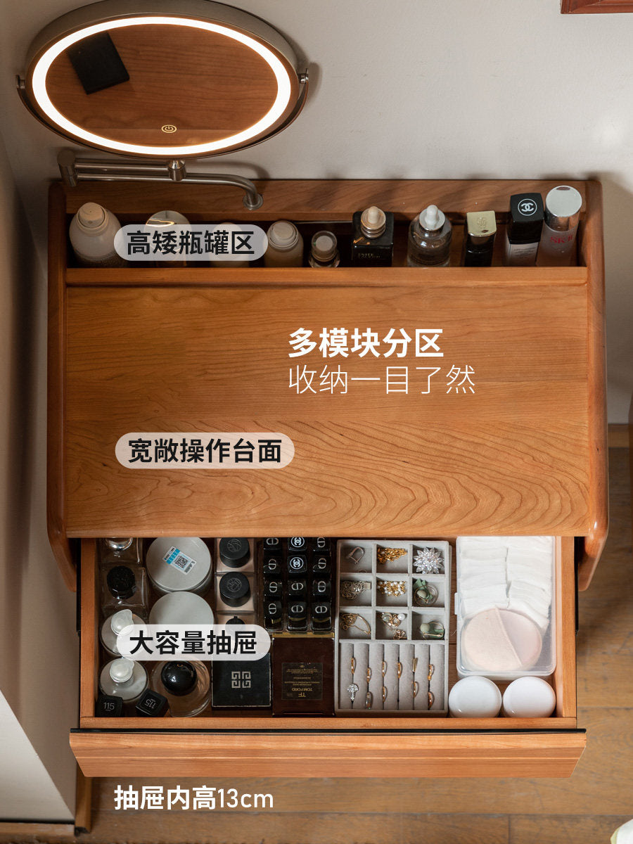 Solid wood vanity table for small bedrooms, modern minimalist cherry wood dressing table